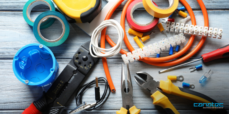 Assorted electrical tools and supplies